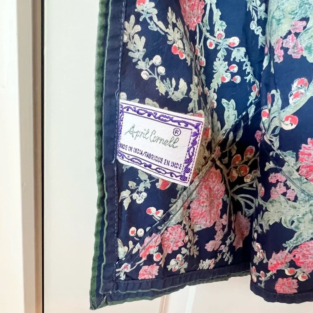 Vintage April Cornel Large Rectangle Tablecloth Navy Blue and Florals 104”x 50”